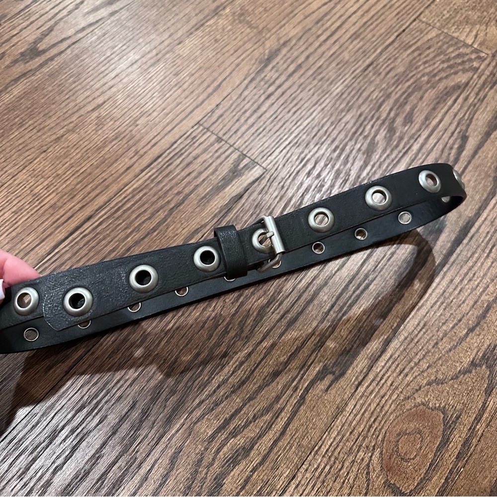 Matte Black Leather Belt with Silver Grommets